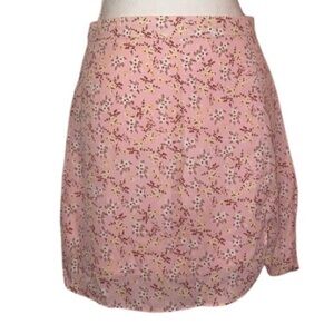 LOLA GRACE Mini Skirt with Side Zip and Lining PNK with RED & WHT Flowers SZ MED